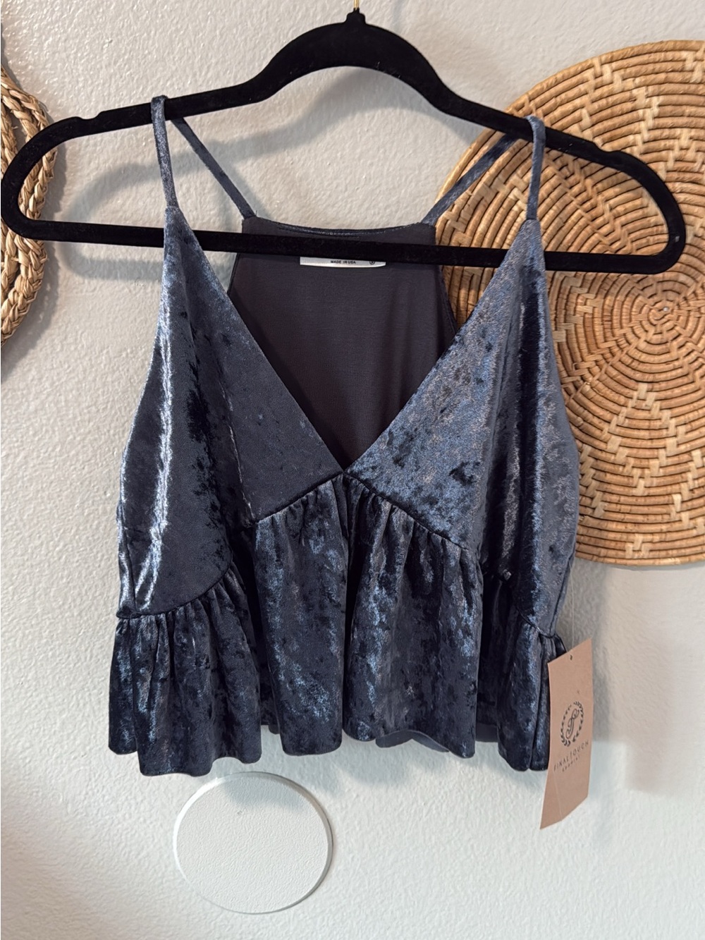 NWT - Velvet V-Neck Ruffle Cami Top - Slate